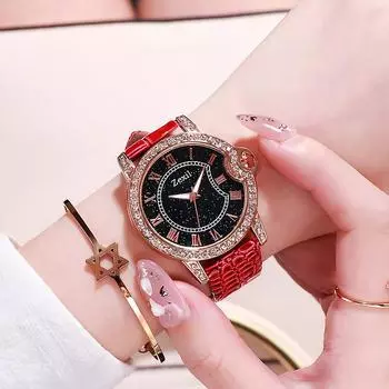 2024 новые интернет-знаменитости популярные женские часы темперамент королева бриллиант светящиеся звездное небо кварцевые часы белый