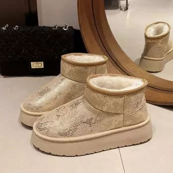 2024 Новые классические толстые бархатные женские удобные теплые ботильоны Женские зимние женские ботинки Зимние ботинки на толстой подошве 35 бежевый