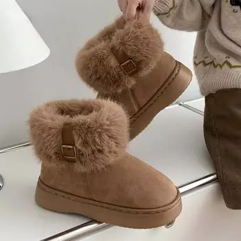 2024 Новые классические утолщенные флисовые женские зимние ботинки, удобные теплые ботильоны, женская зимняя обувь для женщин 36-37 коричневый
