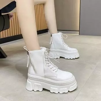 2024 Новые короткие ботинки с высокой посадкой и толстой подошвой в британском стиле, универсальные одинарные ботинки на весну и осень 34 чёрный