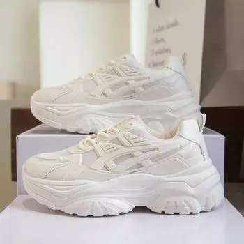 2024 Новые кожаные массивные кроссовки, женская спортивная обувь, женские толстые белые, черные кроссовки, женские теннисные вулканизированные кроссовки, корзина для обуви 35 чёрный