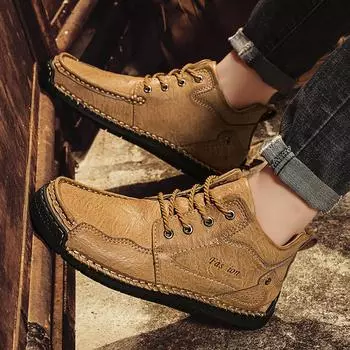 2024 новые кожаные мужские ботинки Martin с высоким берцем из бархата и хлопка, повседневная кожаная обувь большого размера на осень и зиму 38 чёрный