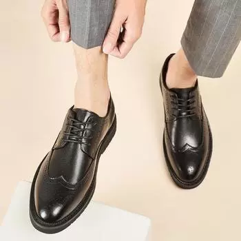 2024 Новые кожаные мужские туфли Brock Dress Leather Shoes Большие размеры Британский стиль Увеличение роста Деловые кожаные туфли для мужчин 36