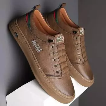 2024 Новые кожаные повседневные туфли для мужчин Коричневые лоферы Винтажные мужские кроссовки Удобные туфли на плоской подошве Осенняя мужская обувь Zapatos De Hombre 39 хаки