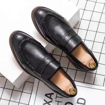 2024 Новые кожаные туфли Four Seasons для мужчин Tide British Business Casual Leather Shoes для европейской и американской стопы, дышащие ленивые туфли, большой размер 47 38 чёрный