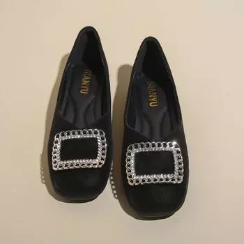 2024 новые кожаные туфли на плоской подошве с острым носком, женские туфли на одиночном слое из воловьей кожи на низком каблуке 35 чёрный