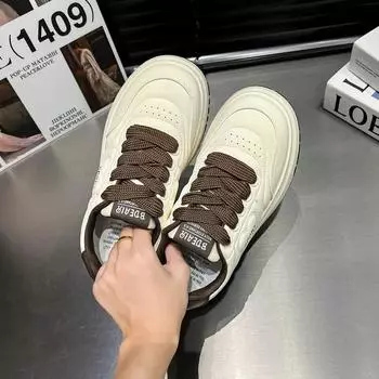 2024 новые кожаные женские белые повседневные женские вулканизированные кроссовки дышащие спортивные прогулочные кроссовки на платформе на плоской подошве 35 коричневый