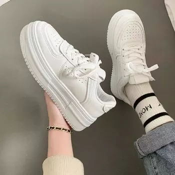 2024 новые кожаные женские белые повседневные женские вулканизированные кроссовки, дышащие спортивные туфли на плоской подошве для прогулок, бега и бега 35 белый