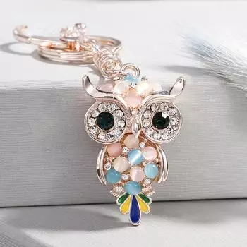 2024 Новые креативные брелки в виде милых сов с животными, металлические бриллианты, корейская мода, брелок с кристаллами, простые легкие роскошные женские подвески на сумку 10 cm розовый
