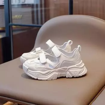 2024 Новые кроссовки для девочек из искусственной кожи с застежкой-липучкой, модные, милые, с круглым носком, летние, дышащие, для мальчиков, повседневные, Прямая поставка 22 белый