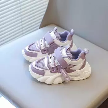 2024 Новые кроссовки для девочек, универсальные мягкие детские модные сетчатые спортивные туфли с нескользящей застежкой-липучкой для детей и мальчиков, спортивная обувь для бега для мальчиков 27 чёрный