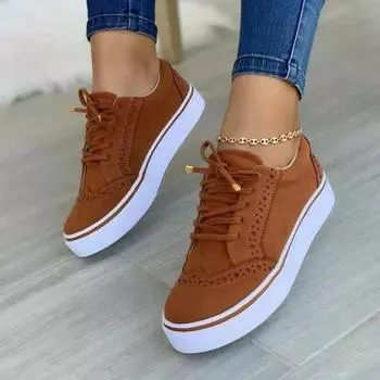 2024 новые кроссовки, женские повседневные кроссовки на плоской подошве, весенние модные универсальные прогулочные женские туфли на шнуровке, Zapatos De Mujer, большой размер 36 коричневый