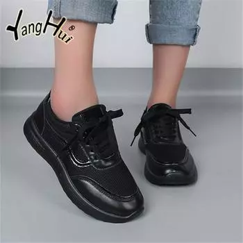 2024 Новые Кроссовки Женские Сетчатые Дышащие Повседневные Легкие Женские Кроссовки Из Вулканизированной Мягкой Кожи Сращивание Модные Весна Осень 36 чёрный