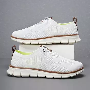 2024 Новые легкие повседневные мужские туфли на шнуровке, дышащие мокасины с летающим плетением, мужские мокасины большого размера 39 чёрный