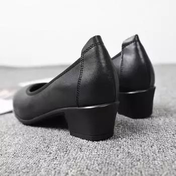 2024 новые легкие профессиональные рабочие туфли на толстом каблуке, черные кожаные туфли на танкетке, женские одинарные туфли, рабочая женская обувь 35