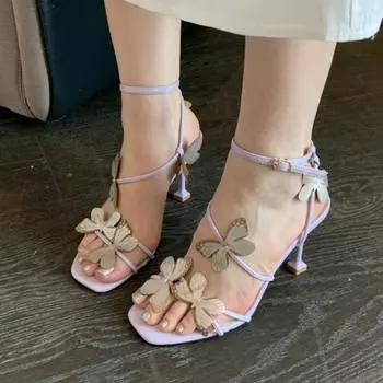 2024 Новые летние босоножки для женщин, модные тонкие каблуки с пряжкой, квадратный носок, открытый носок, бабочка-узел, платье, женская обувь Zapatos 35 покинуть белый