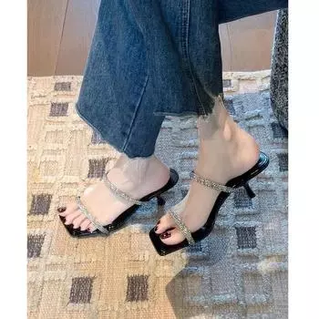 2024 новые летние босоножки на высоком каблуке босоножки французские тапочки со стразами туфли-феи 34