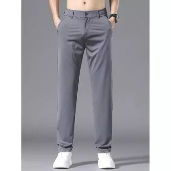 2024 Новые летние брюки Универсальные, утягивающие, эластичные, легкие деловые повседневные брюки из дышащего шелка для мужчин 28 хаки