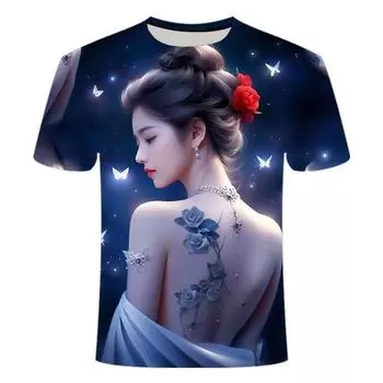 2024 новые летние чистые узоры лотоса для маленьких сестер, модные нишевые повседневные мужские и женские свободные трикотажные футболки XS