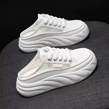 2024 новые летние дышащие белые туфли с полуподносом, женская обувь, верхняя одежда на толстой подошве, сандалии Lazy Tide, повседневная обувь с сумкой на голову 35 чёрный