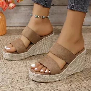 2024 новые летние европейские и американские босоножки на платформе с наклонным каблуком, большого размера, с повседневным ртом рыбы, толстая подошва, увеличивающая рост 36 белый