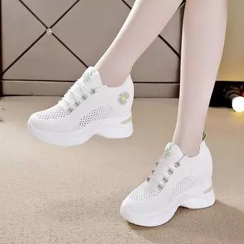 2024 Новые летние летающие тканые внутренние высокие маленькие белые туфли женские сетчатые туфли повседневные полые дышащие кроссовки 35 чёрный