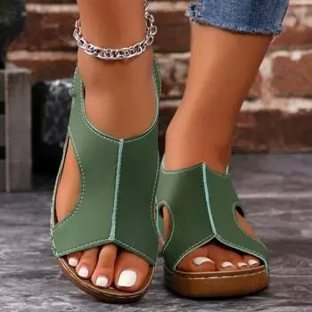 2024 Новые летние модные женские босоножки на высоком каблуке с толстой подошвой и нескользящей подошвой, повседневные модные роскошные женские босоножки с открытым носком и плоской подошвой 36 зелёный