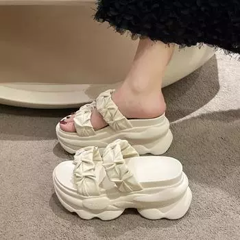 2024 Новые летние модные женские тапочки на танкетке, сандалии на толстом каблуке, пляжные повседневные тапочки для женщин, обувь для женщин 34 абрикосовый