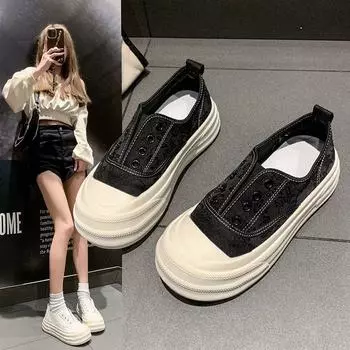 2024 Новые летние мокасины Net Surface Lazy Man A Slip-on с толстой подошвой и круглым носком с принтом и кованой поверхностью для женщин 35 чёрный