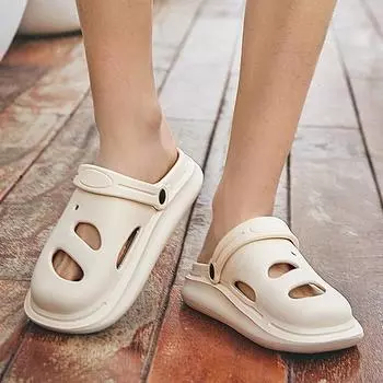 2024 новые летние мужские туфли для пар с отверстиями, туфли-тапочки с принтом «дерьмо», повседневные сандалии с одним словом 36