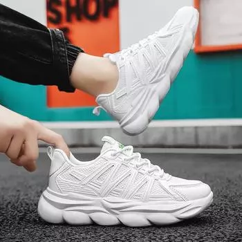 2024 новые летние мужские туфли на толстой подошве с низким верхом для спорта и отдыха, модные сетчатые дышащие уличные туфли для пап 39 белый