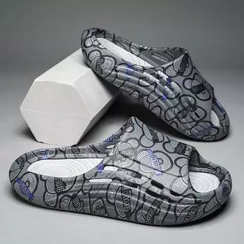 2024 новые летние односложные мужские толстые удобные наступающие на дерьмо большие размеры трендовые принтованные классные тапочки обувь 39-40 чёрный