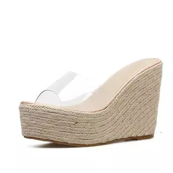 2024 Новые летние сандалии из ПВХ-желе, тапочки, повседневные сексуальные женские сандалии на танкетке 11,5 см, удобные тапочки, большой размер 34-40 34 абрикосовый