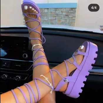 2024 Новые летние сандалии-маффины с толстым ремешком на щиколотке для женщин, женские сандалии большого размера 35 чёрный