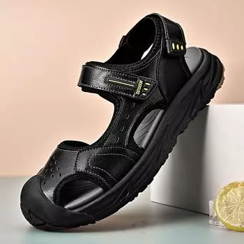 2024 Новые летние сандалии мужские мягкие кожаные туфли мужские сандалии уличные противоскользящие пляжные сандалии полые туфли ручная работа обувь 38-45 38 коричневый