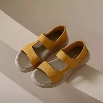 2024 Новые летние сандалии с плоским дном и круглым носком, повседневные, двухслойные, пляжные, женские, ретро, удобные, студенческие сандалии 35 чёрный