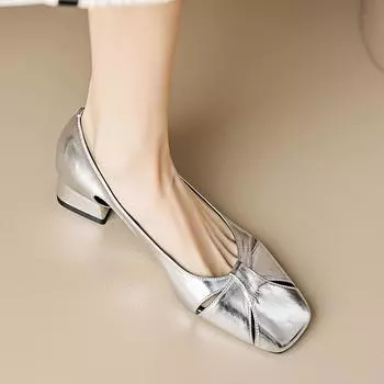2024 новые летние серебристые туфли с квадратной головкой и полым светлым ртом, женские туфли среднего размера, толстый каблук, мягкая подошва, дизайн sense nothing 34 серебряный