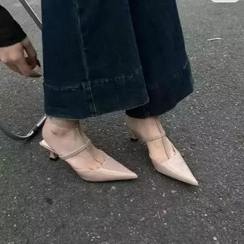 2024 Новые летние сексуальные босоножки на высоком каблуке с острым носком Zapatos De Mujer, модные туфли с открытой пяткой, женские туфли-лодочки цвета хаки, женские шлепанцы 35 бежевый