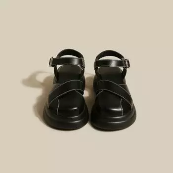 2024 новые летние стильные модные удобные и повседневные сандалии на толстой подошве с пряжкой на толстом каблуке и обувь с пустой задней частью 35 бежевый