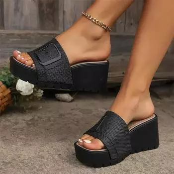 2024 новые летние стильные модные удобные и повседневные износостойкие женские тапочки на танкетке с мягкой подошвой и на мягкой подошве 36 чёрный