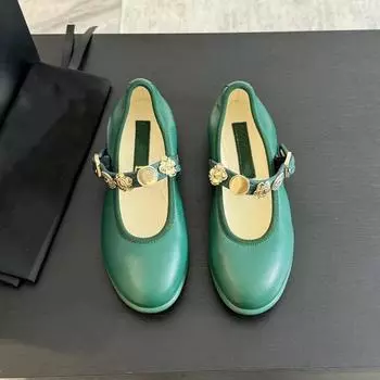 2024 Новые летние танцевальные туфли женские туфли розовые круглые металлические цветочные пряжки бобы туфли универсальные Мэри 35 зелёный