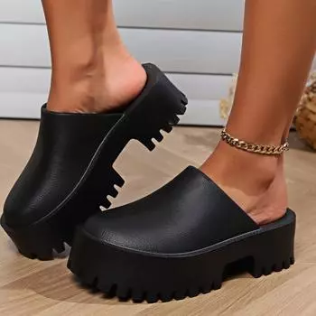 2024 Новые летние тапочки-мюли, модные повседневные однотонные женские сандалии Baotou, повседневные туфли-туфли на плоской подошве с увеличенным каблуком 37 бежевый