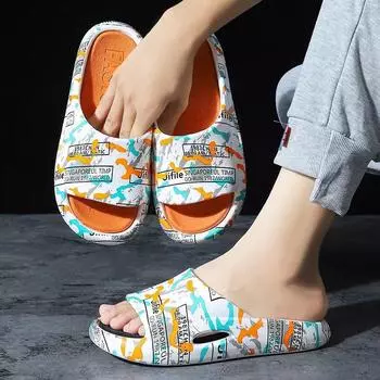 2024 Новые летние тапочки мужские и женские пляжные сандалии с модным принтом на толстой подошве домашние тапочки из ЭВА нескользящие шлепанцы для ванной комнаты 36-37