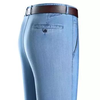 2024 Новые летние тонкие джинсы Tencel Мужские свободные прямые брюки Мужские эластичные брюки 28 темно-синий