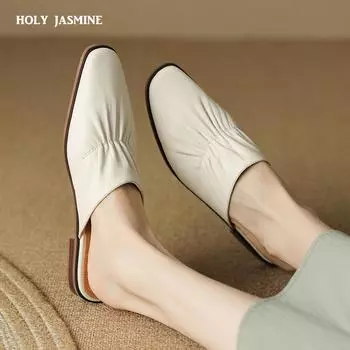 2024 Новые летние уличные женские тапочки, обувь для женщин, лаконичные современные тапочки, женские мюли на толстом каблуке, однотонные тапочки на низком каблуке 34 шоколадный