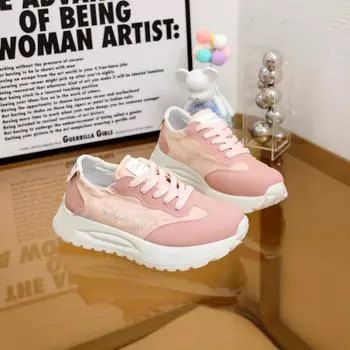 2024 Новые летние женские новые модные дышащие спортивные туфли на шнуровке с толстой подошвой Zapatillas De Mujer 35 розовый