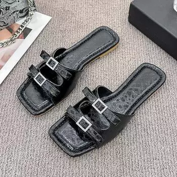 2024 новые летние женские однотонные тапочки на плоской подошве и низком каблуке 35