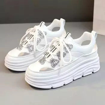 2024 Новые летние женские полые дышащие спортивные туфли белые повседневные туфли на толстой подошве женские кроссовки Zapatos De Mujer 34 красный