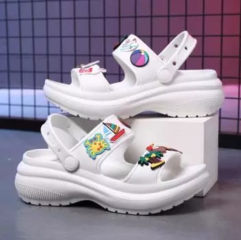 2024 Новые летние женские сандалии на танкетке в Корейском стиле на платформе и высоком каблуке, повседневная женская обувь для отдыха на пляже, сандалии с открытым носком 36-37 чёрный