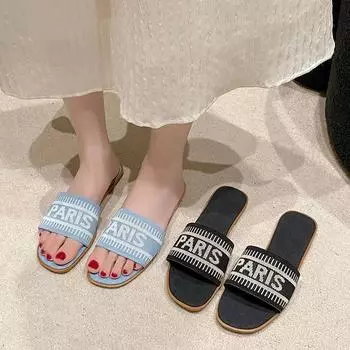 2024 Новые летние женские сандалии Удобные домашние тапочки на плоской подошве для женщин Роскошные сандалии 35 светло-синий